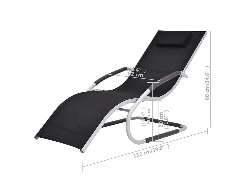 Chaise longue avec oreiller Aluminium et textilène Noir