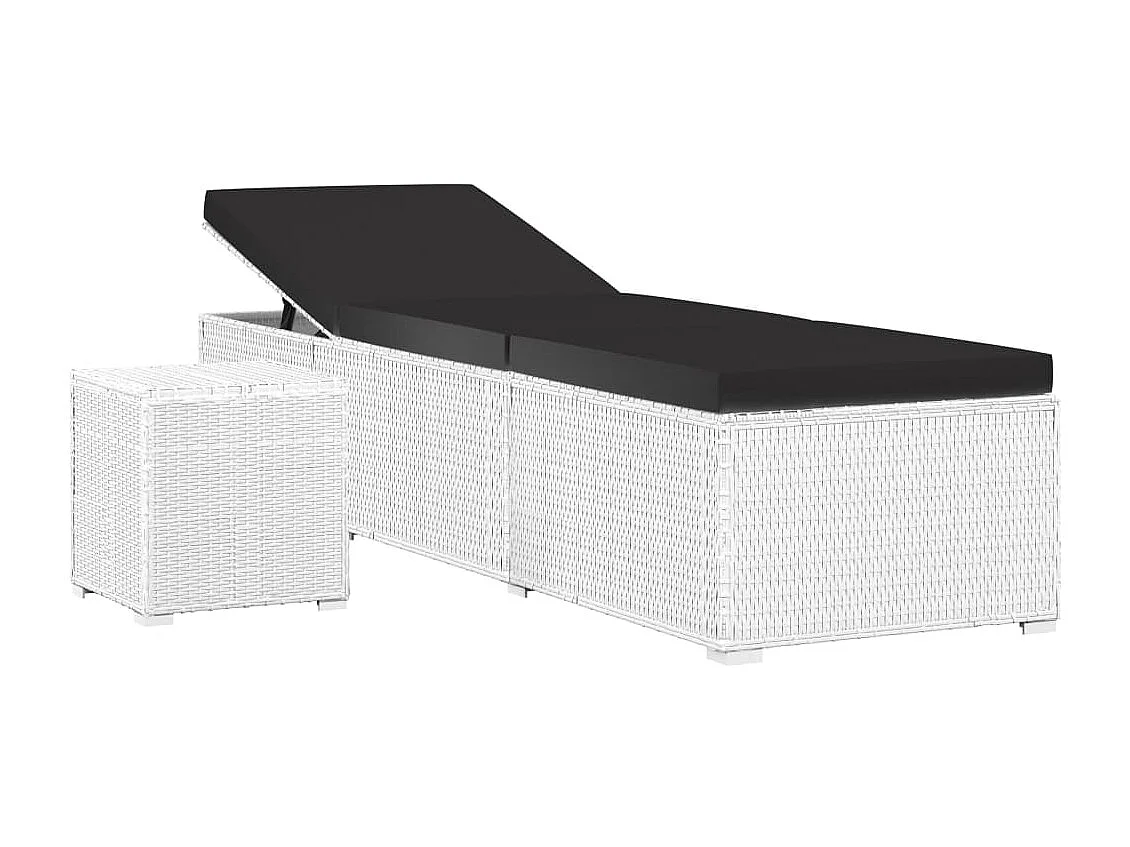 Chaiselongue und Teetisch, Kunstharzgeflecht, Weiß