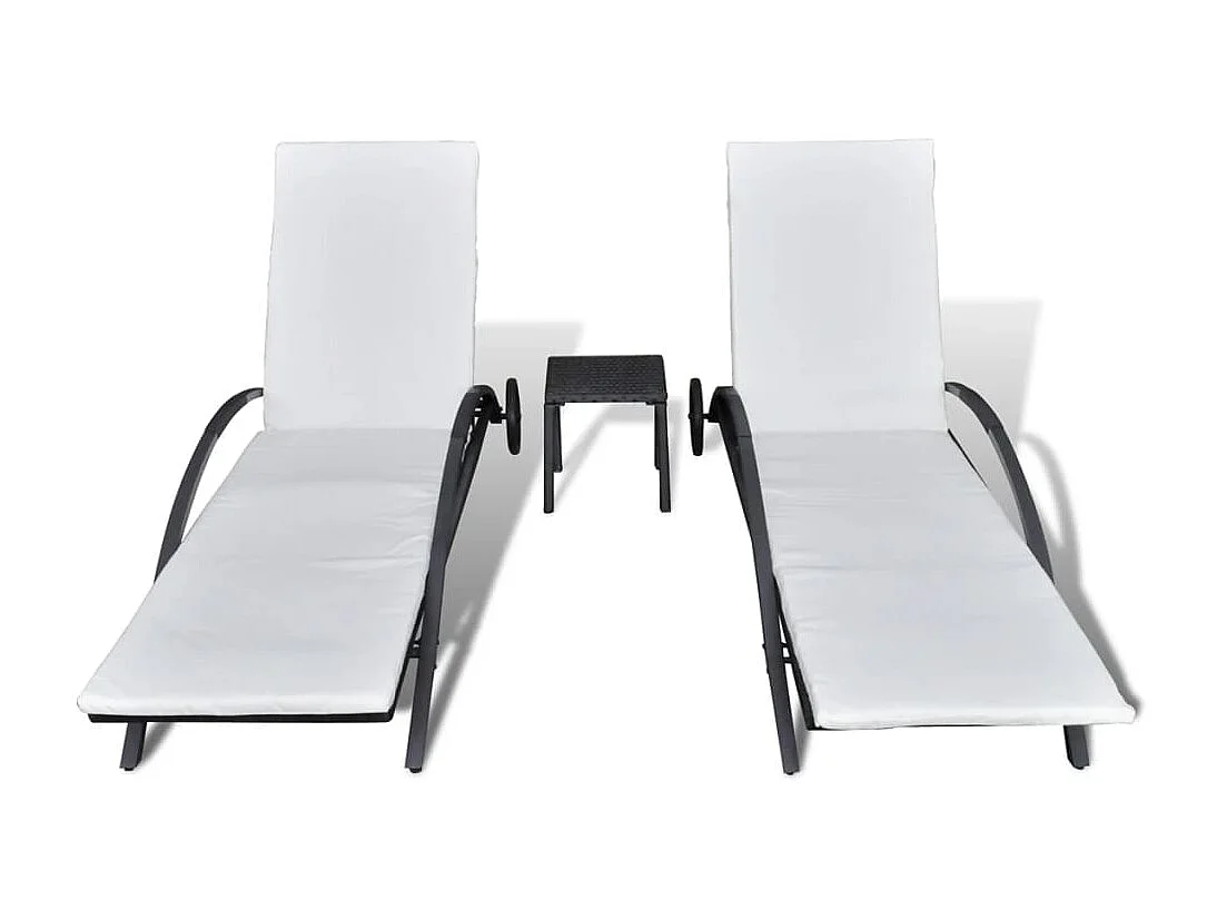 Chaises longues avec table Résine tressée Noir