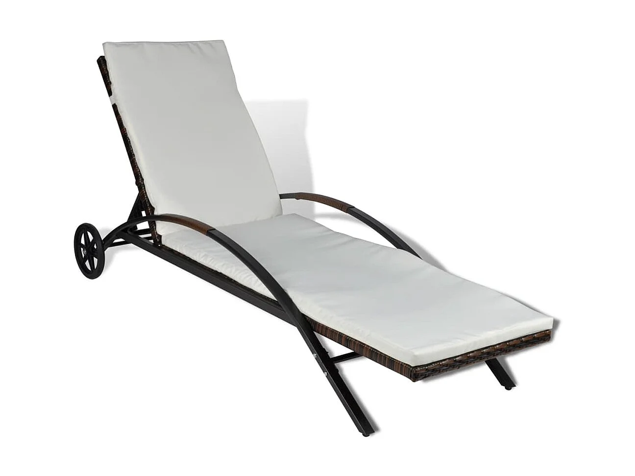 Chaise longue avec coussin et roues Résine tressée Marron