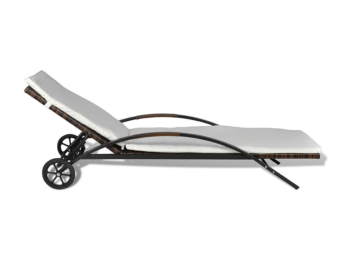 Chaise longue avec coussin et roues Résine tressée Marron