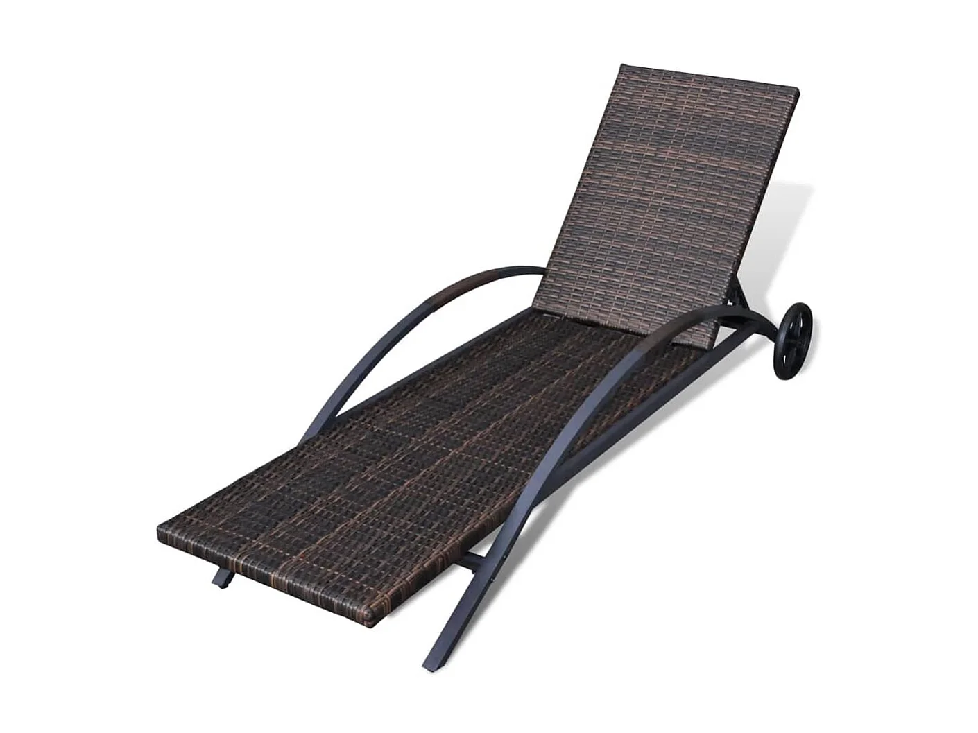 Chaise longue avec coussin et roues Résine tressée Marron