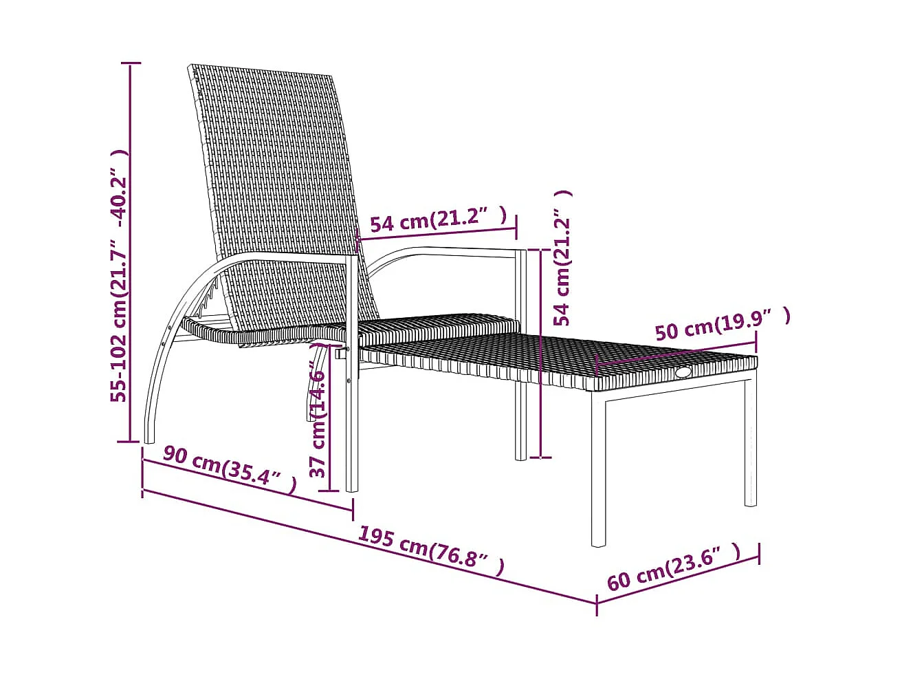 Chaise longue avec repose-pied Résine tressée Noir