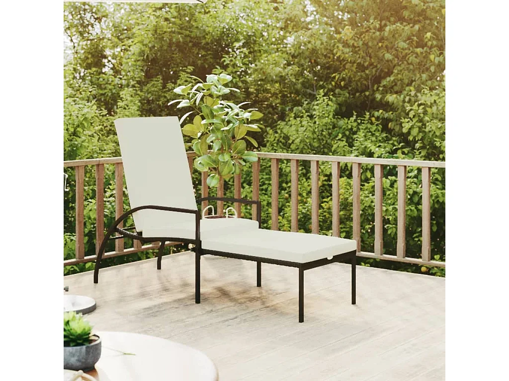 Chaise longue avec repose-pied Résine tressée Noir