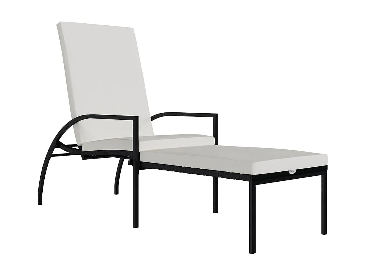 Chaise longue avec repose-pied Résine tressée Noir