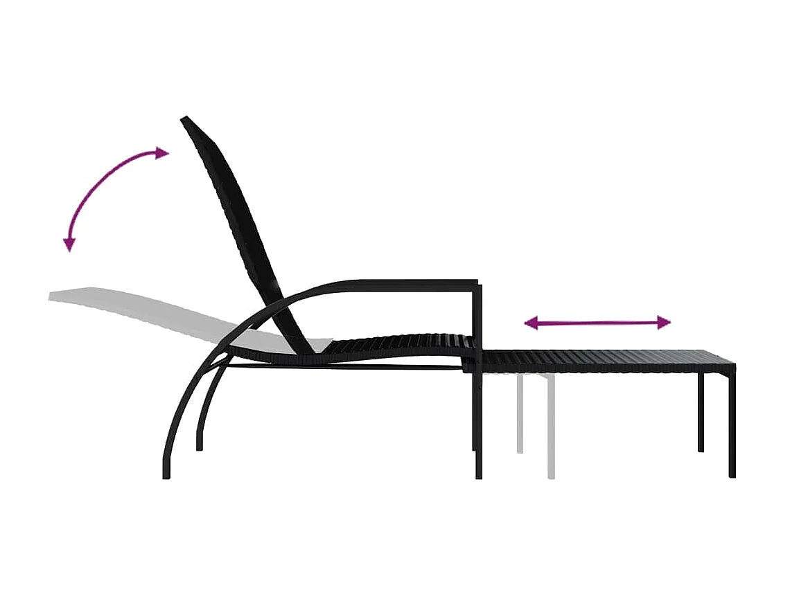Chaise longue avec repose-pied Résine tressée Noir