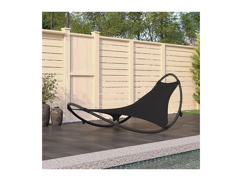 Chaise longue à bascule avec roues Acier et textilène Noir