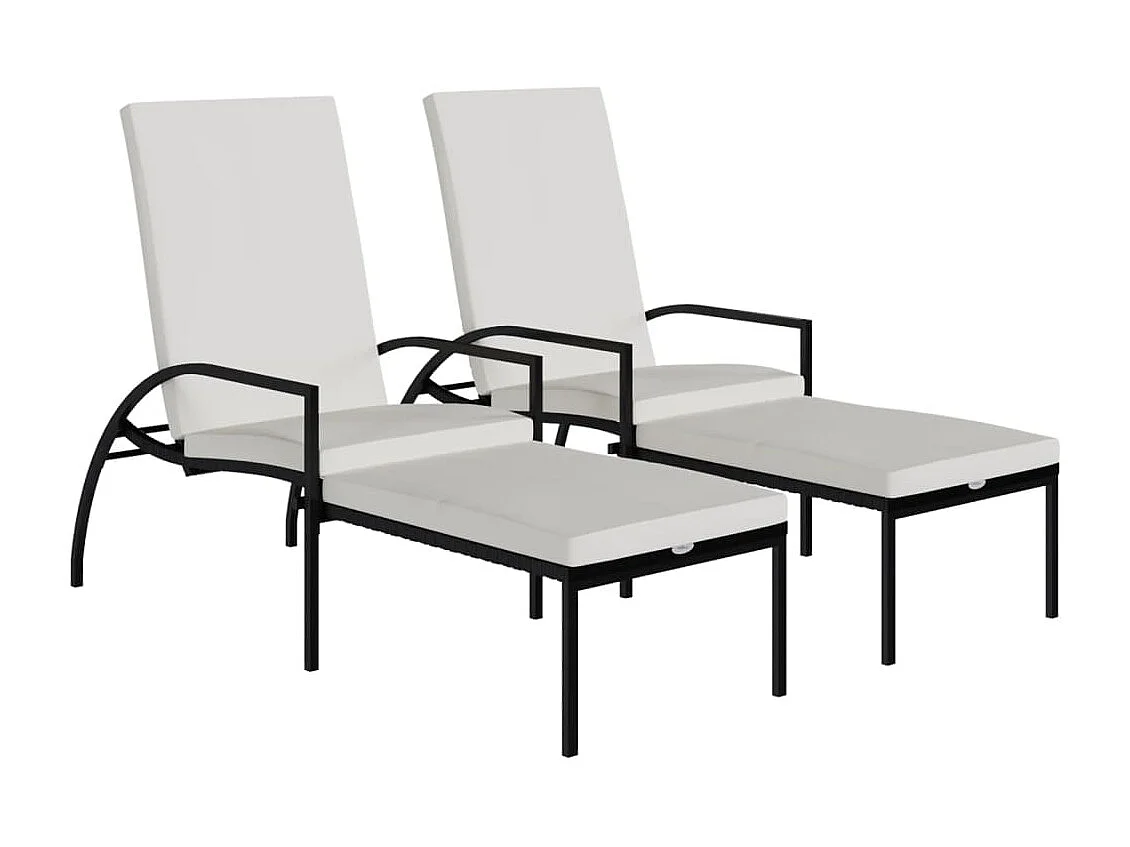 Chaises longues avec repose-pied 2 pcs Résine tressée Noir