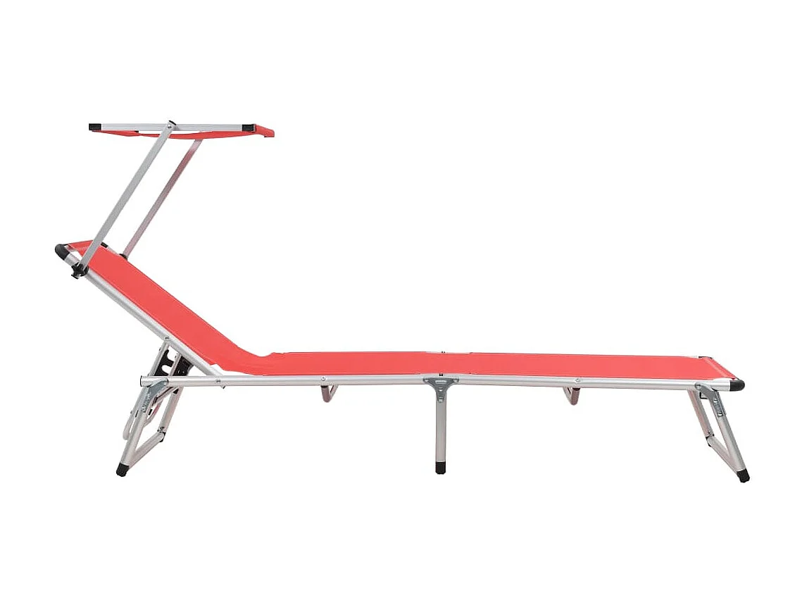 Poltrona lounge pieghevole con tendalino in Alluminio e Textilene Rosso
