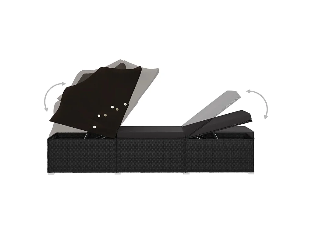 Espreguiçadeira com dossel e almofada Resina vime Preto