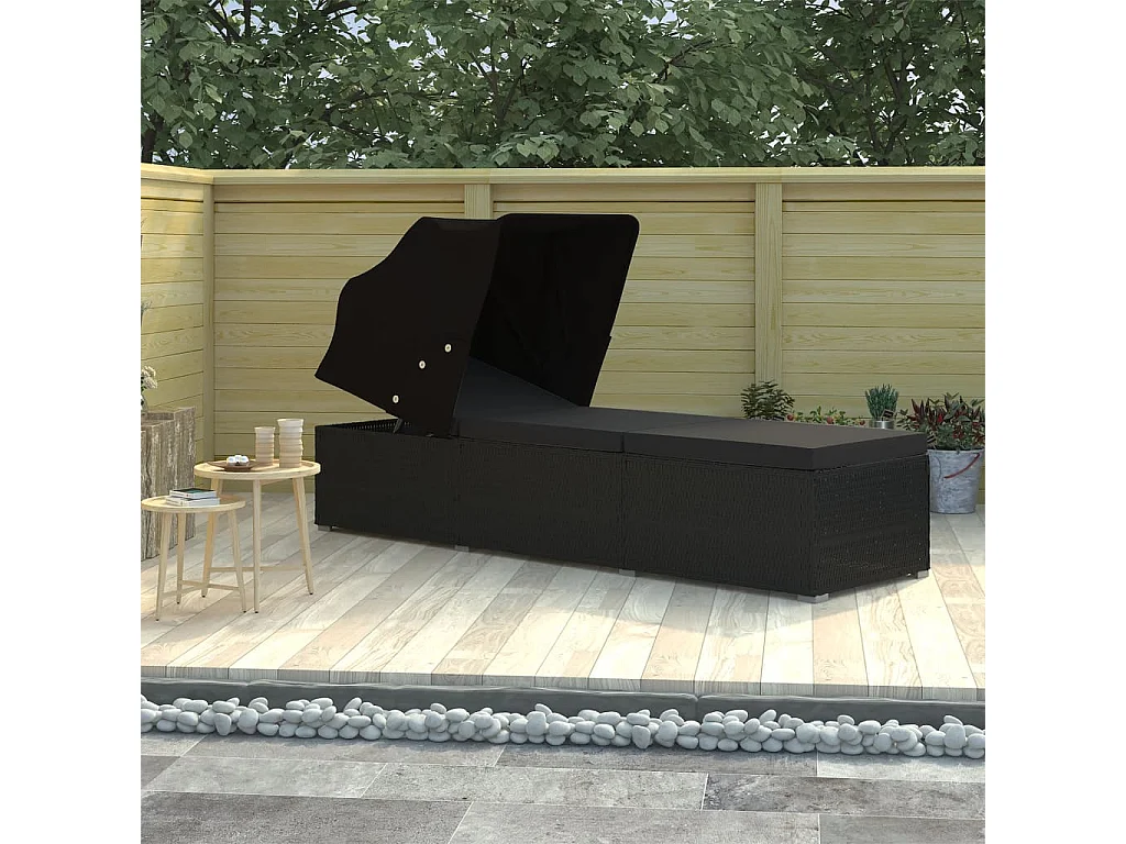 Poltrona lounge con baldacchino e cuscino In resina intrecciata Nera