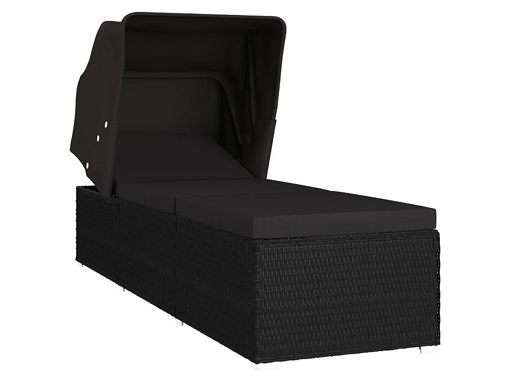 Poltrona lounge con baldacchino e cuscino In resina intrecciata Nera