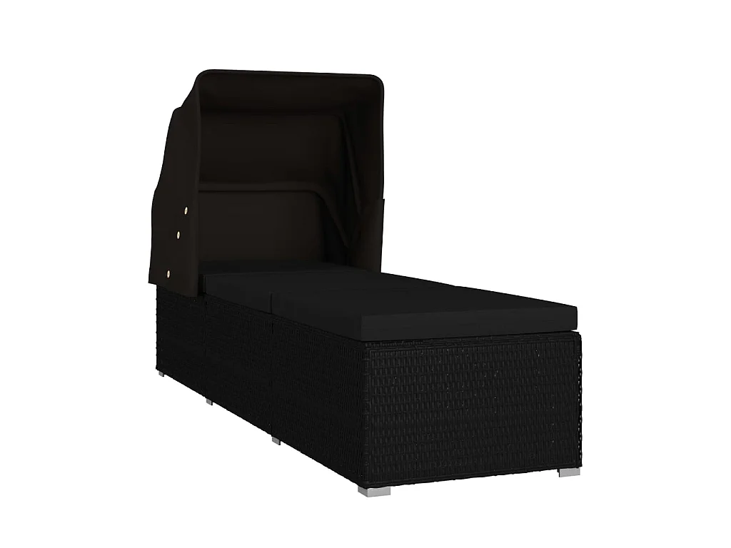 Poltrona lounge con baldacchino e cuscino In resina intrecciata Nera