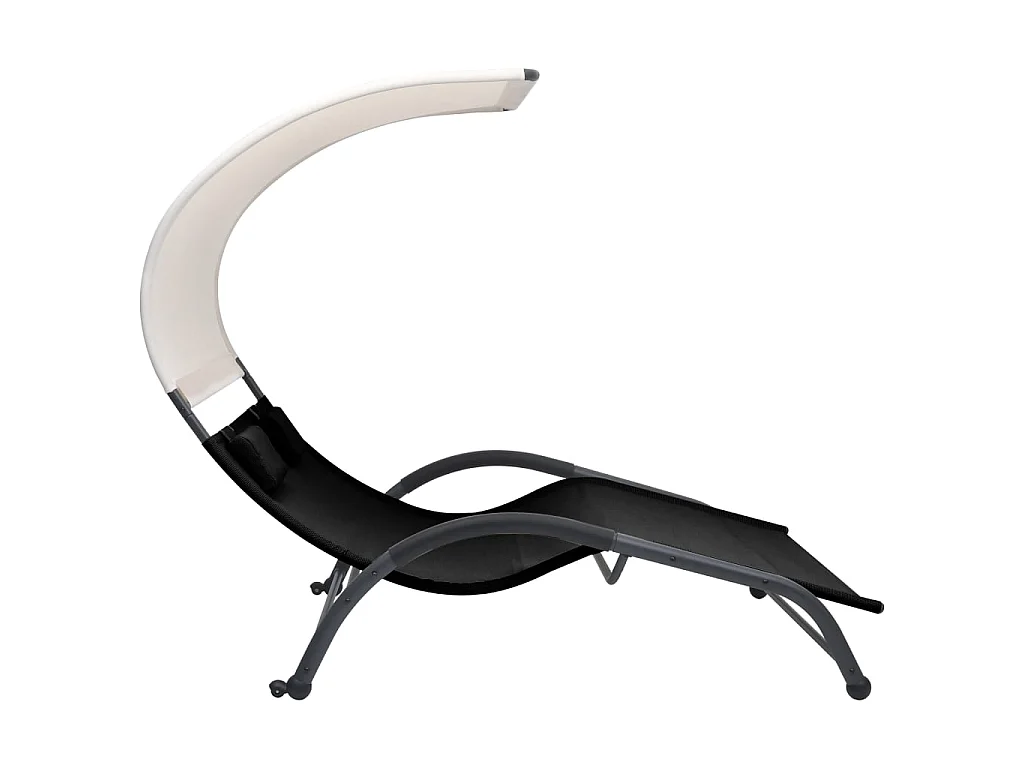 Chaise longue double avec auvent Textilène Noir