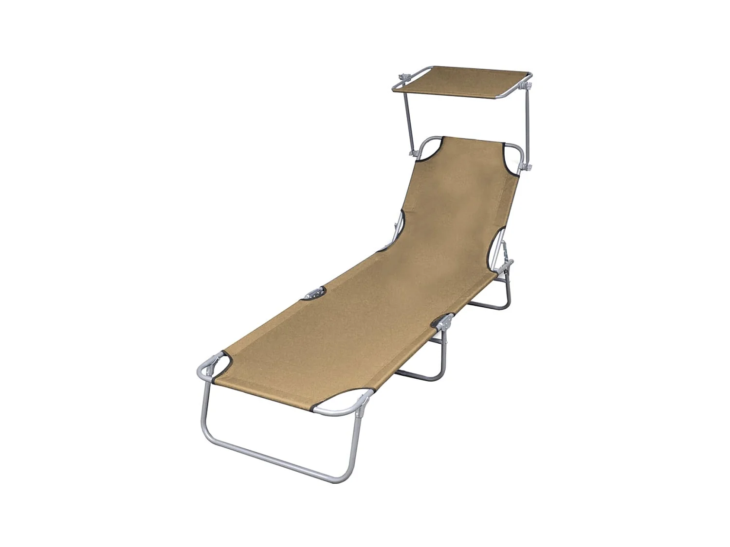 Chaise longue pliable avec auvent Acier Taupe