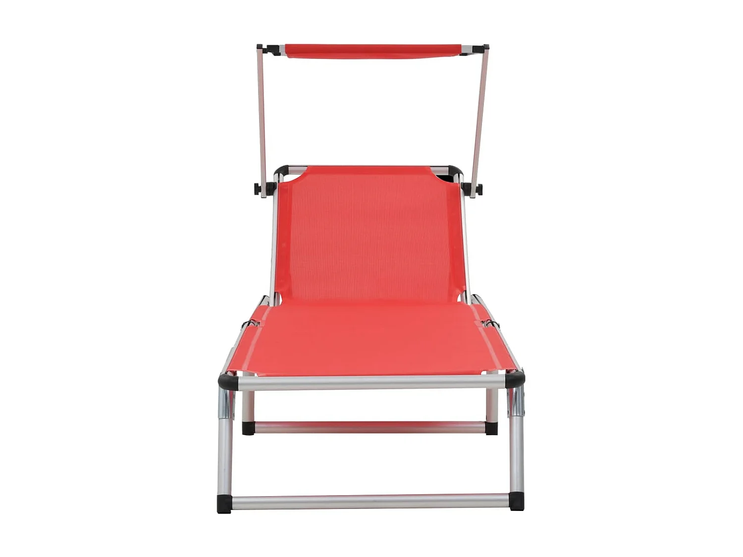 Chaises longues pliables et toit 2pcs Aluminium textilène Rouge