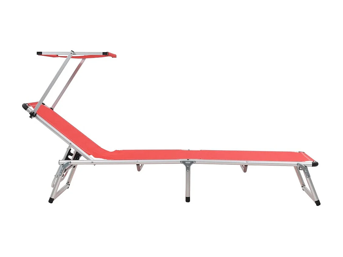 Chaises longues pliables et toit 2pcs Aluminium textilène Rouge