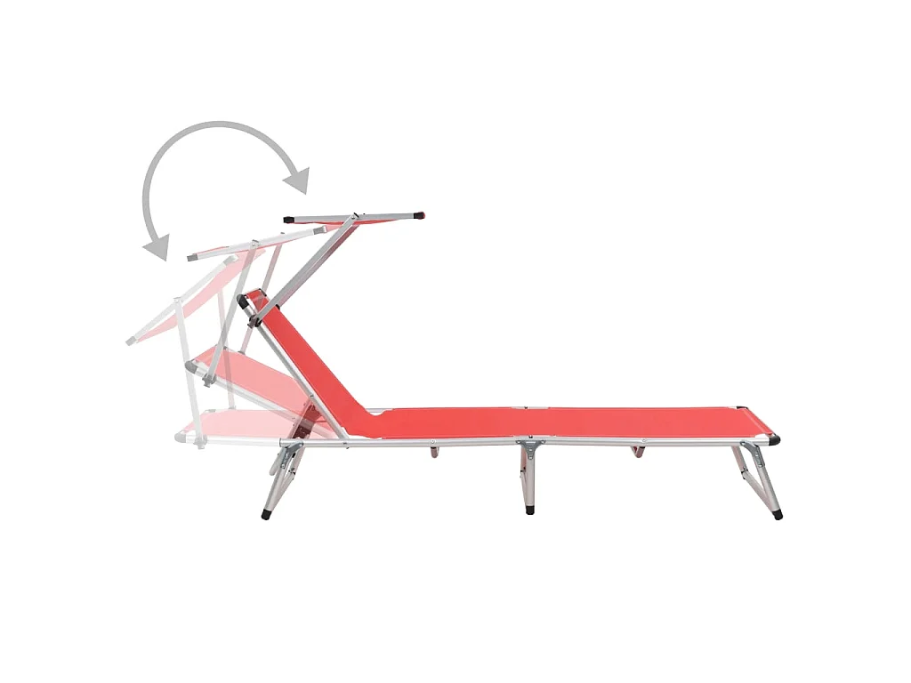 Chaises longues pliables et toit 2pcs Aluminium textilène Rouge