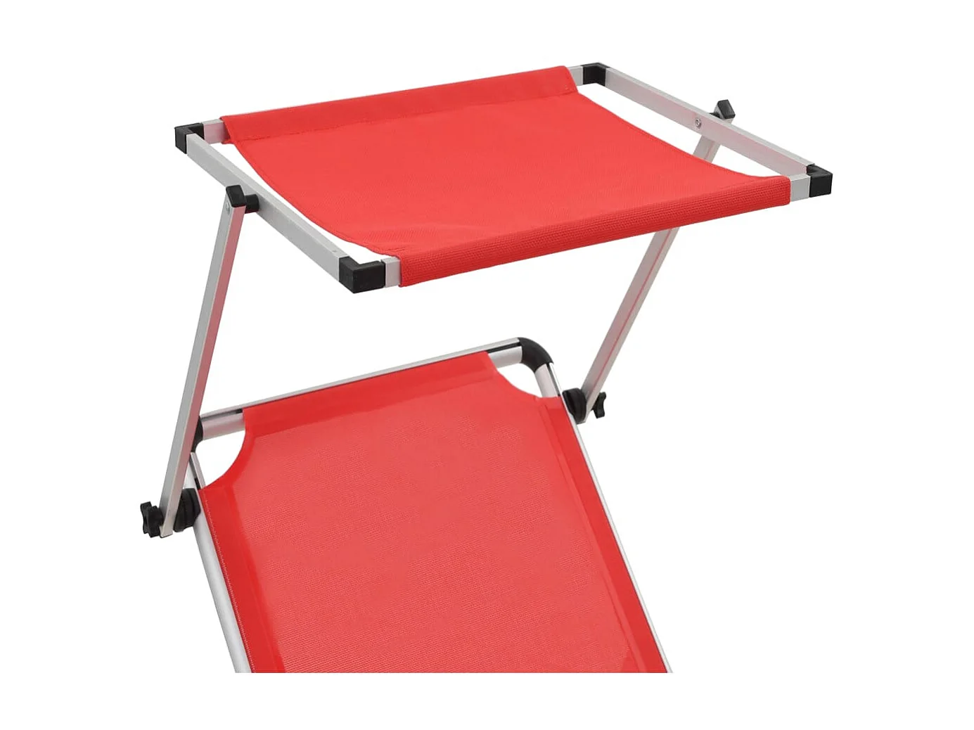 Chaises longues pliables et toit 2pcs Aluminium textilène Rouge