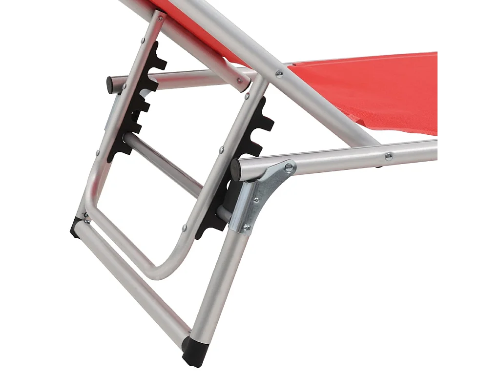 Chaises longues pliables et toit 2pcs Aluminium textilène Rouge