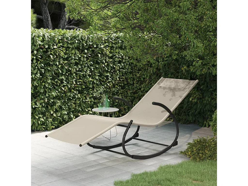 Poltrona a dondolo Crema Acciaio e Textilene