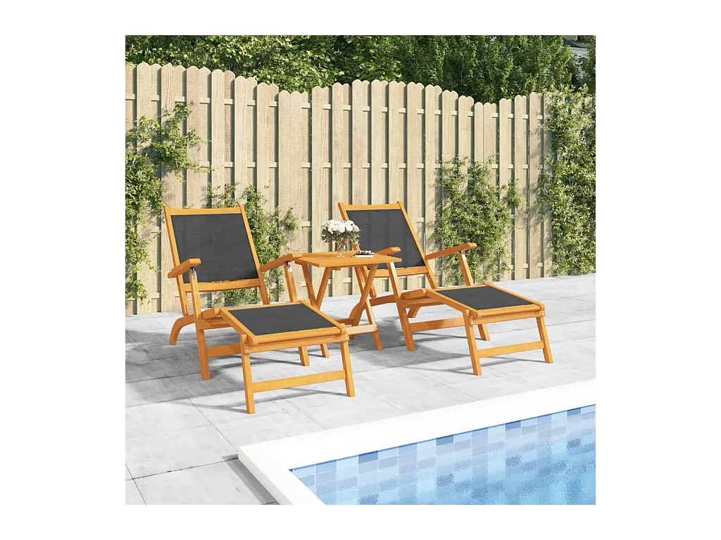 Chaises longues d'extérieur 2 pcs Acacia massif et textilène