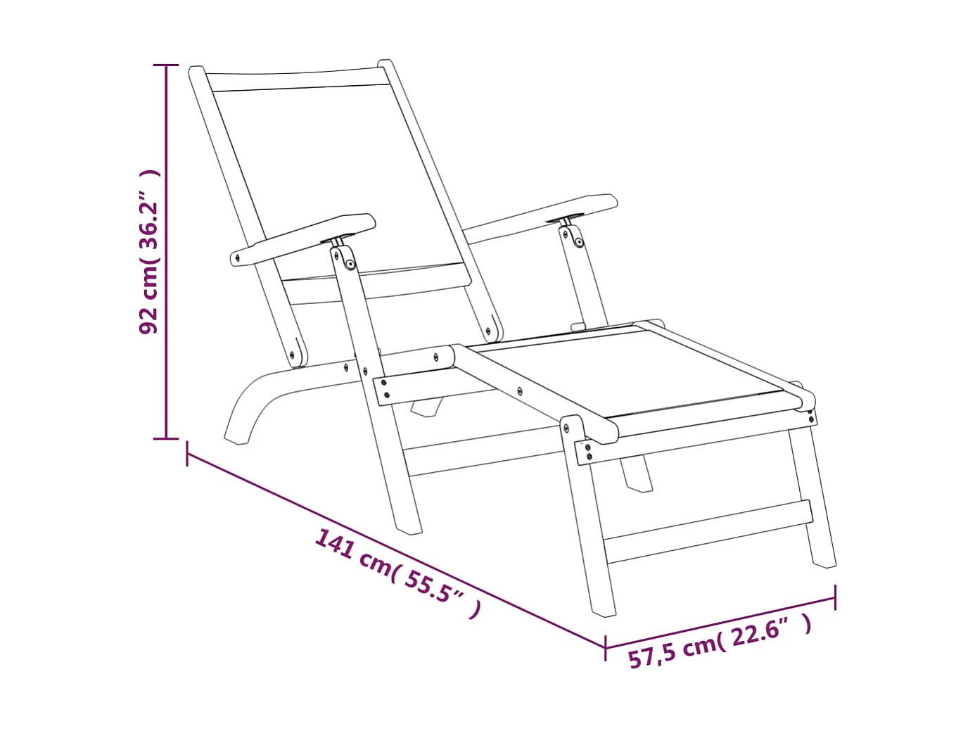 Chaises longues d'extérieur 2 pcs Acacia massif et textilène