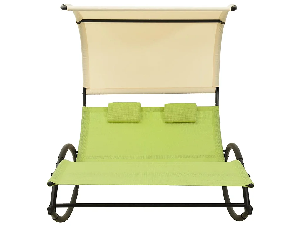 Sillón doble con dosel Textilene Verde y crema