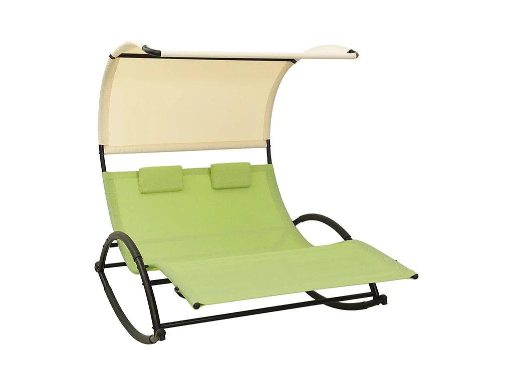 Chaise longue double avec auvent Textilène Vert et crème