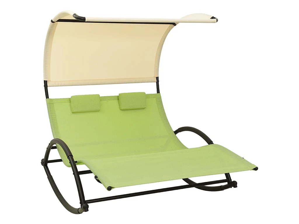 Chaise longue double avec auvent Textilène Vert et crème
