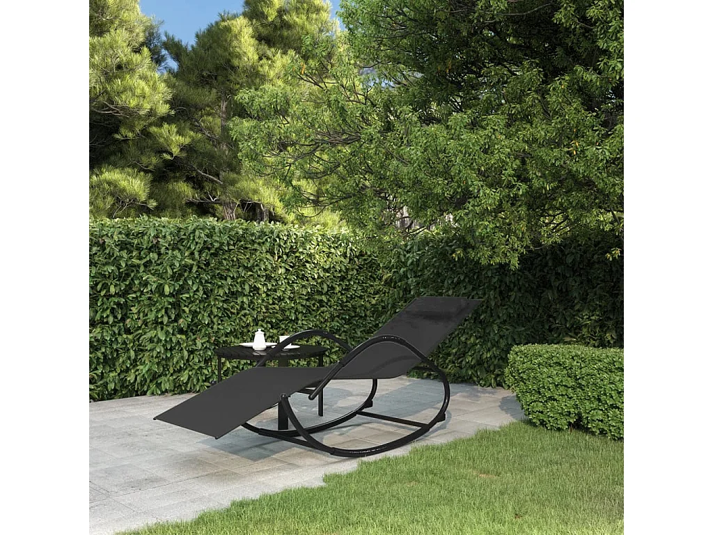 Chaise longue à bascule Noir Acier et textilène