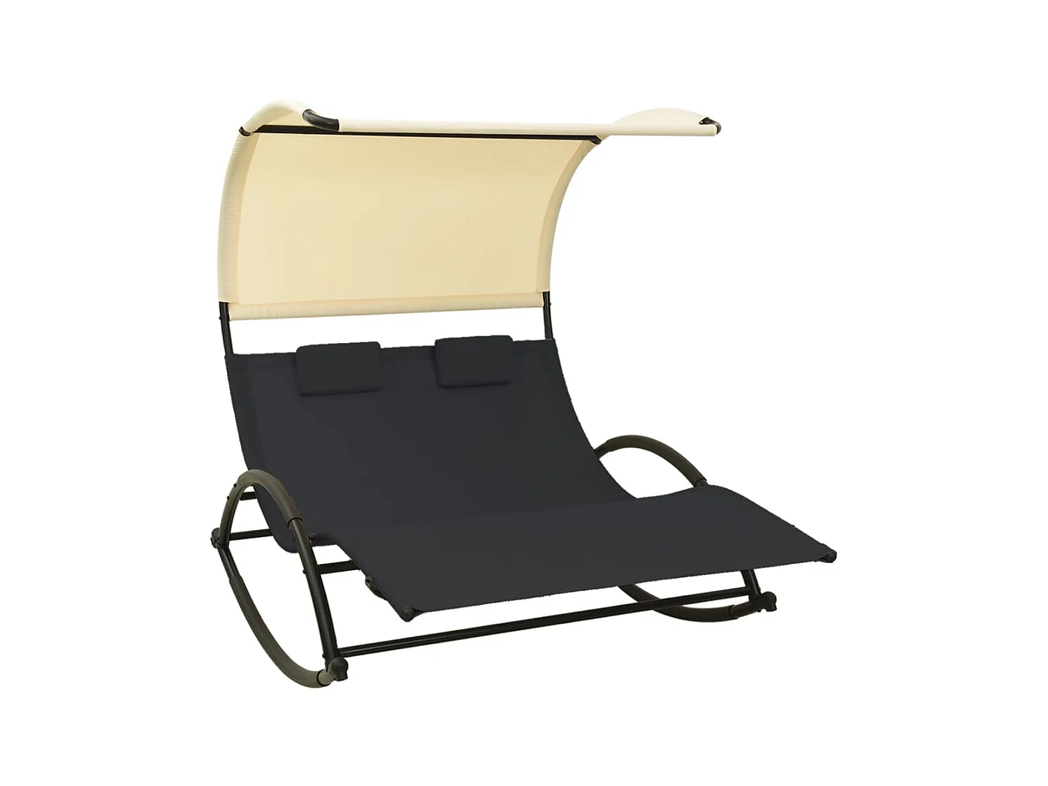 Chaise longue double avec auvent Textilène Noir et crème