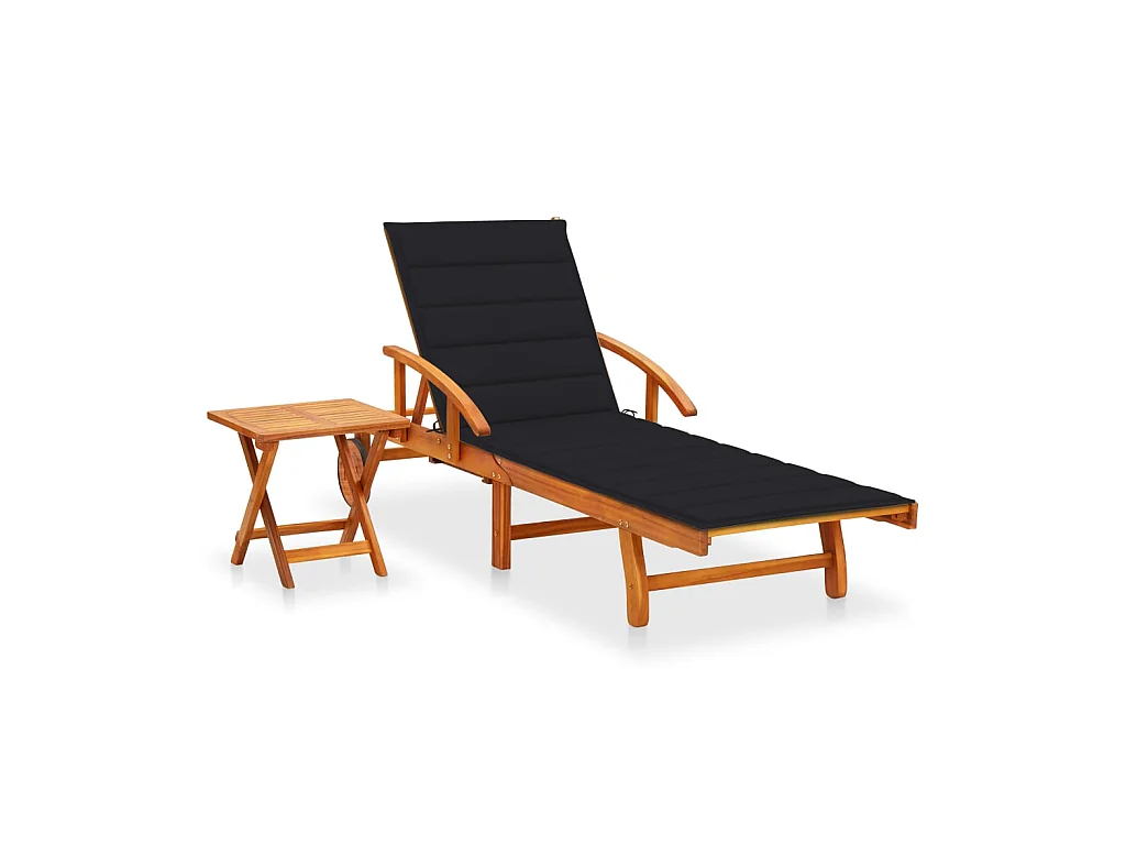 Chaise longue de jardin avec table et coussin Bois d'acacia