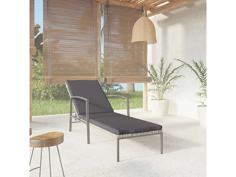 Chaise longue de jardin avec coussin Résine tressée Gris