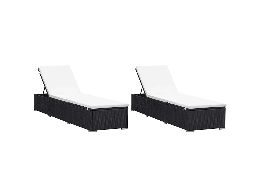 Chaises longues avec coussins 2 pcs Résine tressée Noir