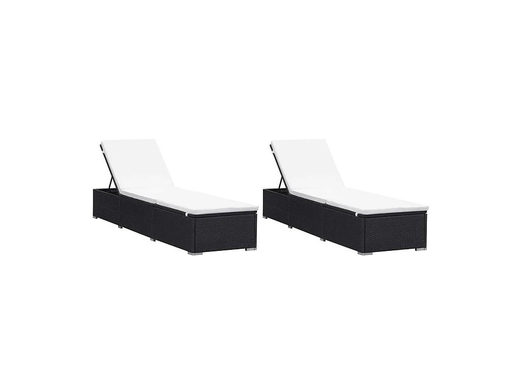 Chaises longues avec coussins 2 pcs Résine tressée Noir