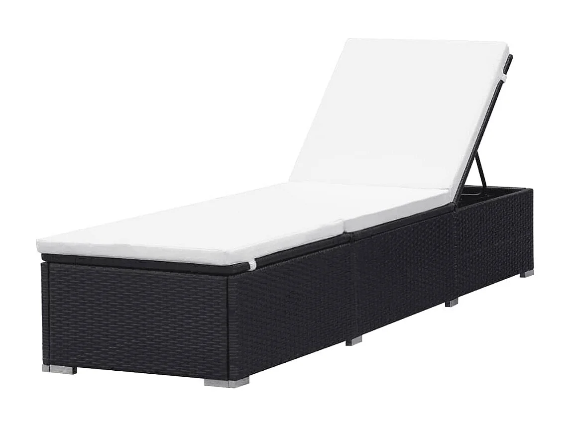 Loungesessel mit Kissen, 2 Stück, Kunstharzgeflecht, Schwarz