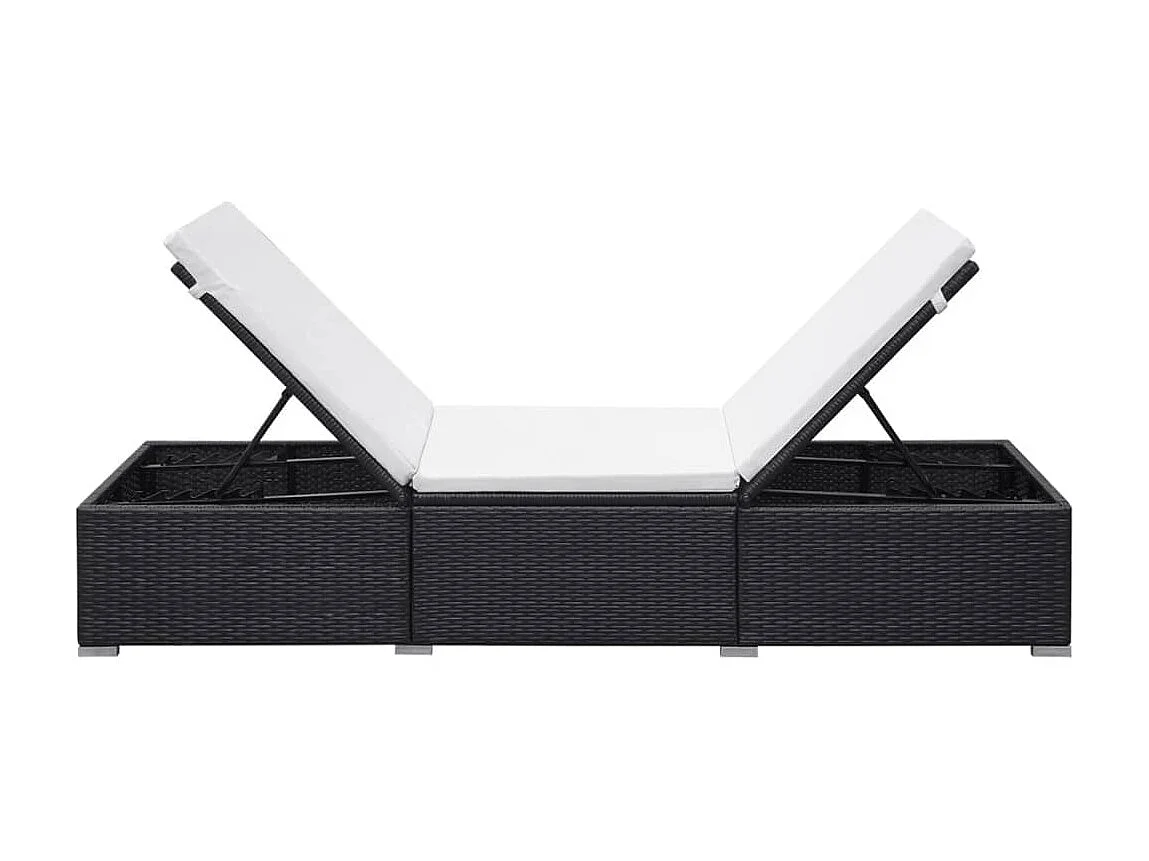 Loungesessel mit Kissen, 2 Stück, Kunstharzgeflecht, Schwarz