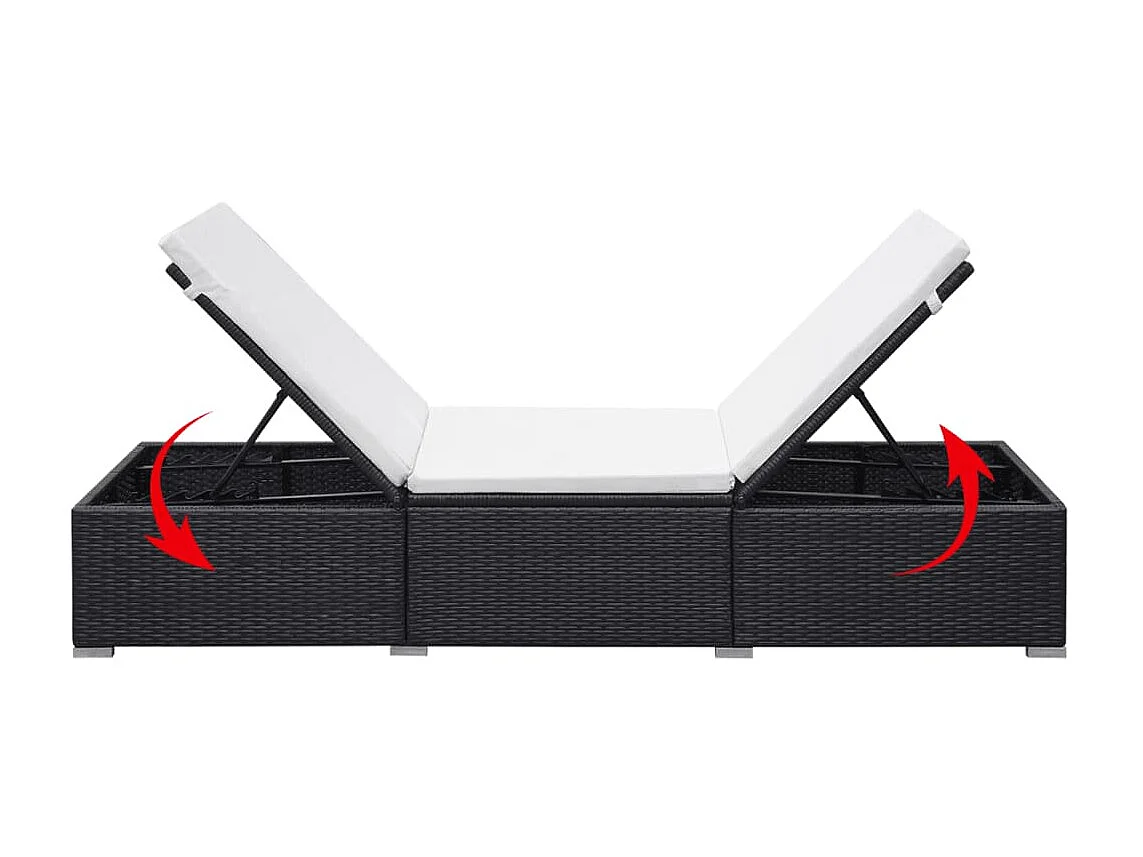 Loungesessel mit Kissen, 2 Stück, Kunstharzgeflecht, Schwarz