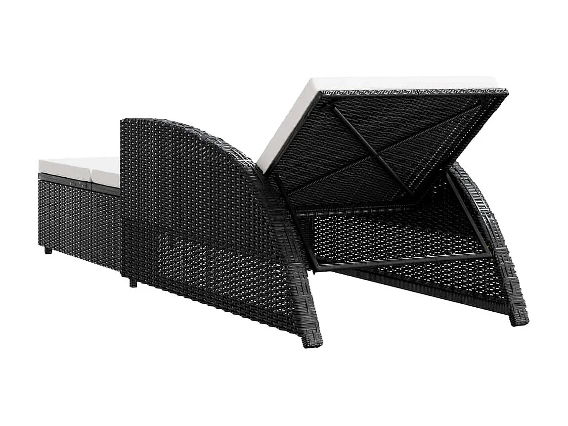 Chaise longue avec coussin blanc crème Résine tressée Noir