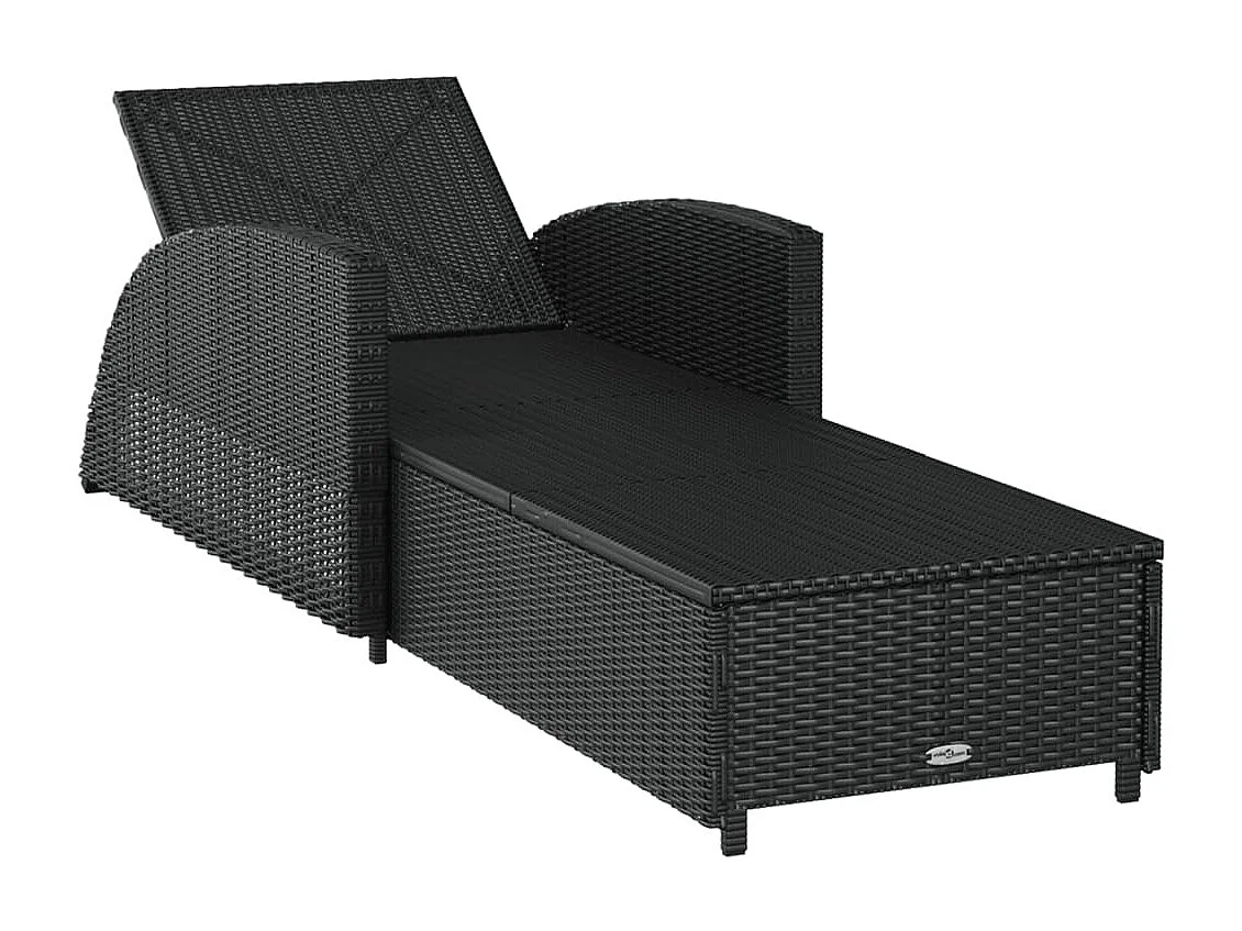 Chaise longue avec coussin blanc crème Résine tressée Noir