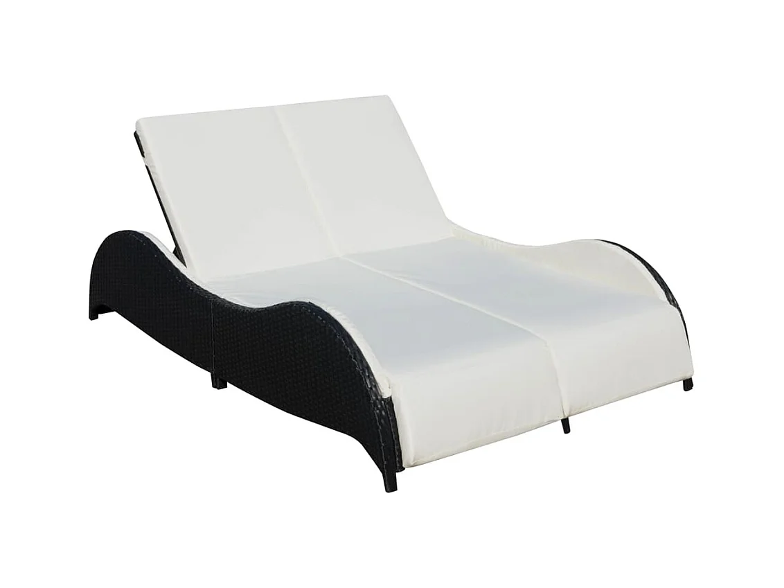 Chaise longue double avec coussin Résine tressée Noir