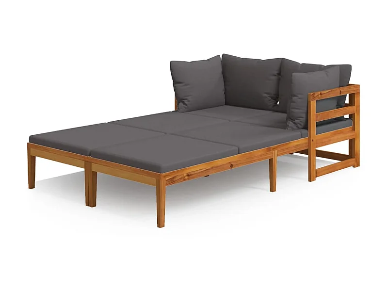 Poltrone lounge con cuscini grigio scuro, 2 pezzi, in massello di acacia