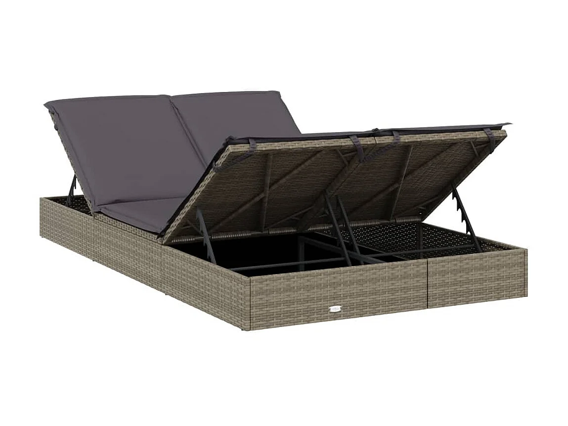 Chaise longue à 2 places avec coussins gris résine tressée