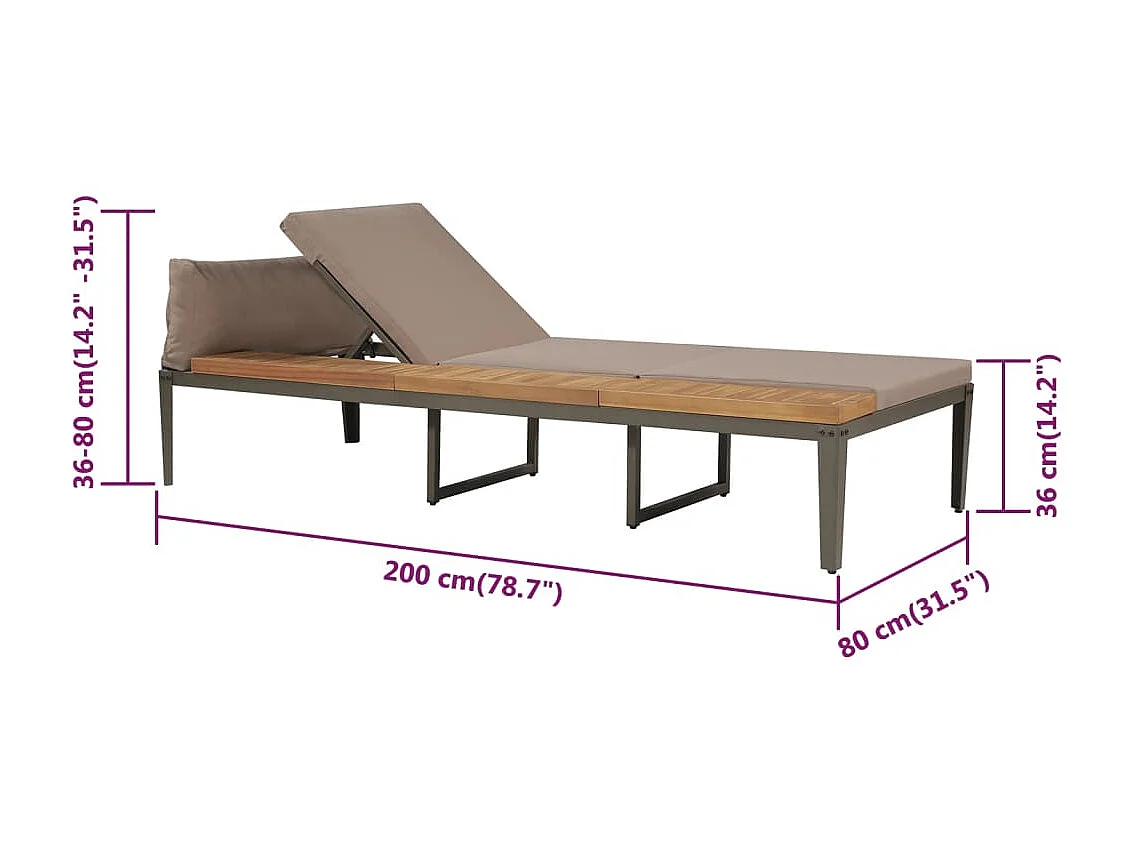 Chaise longue avec coussins Bois d'acacia solide Marron