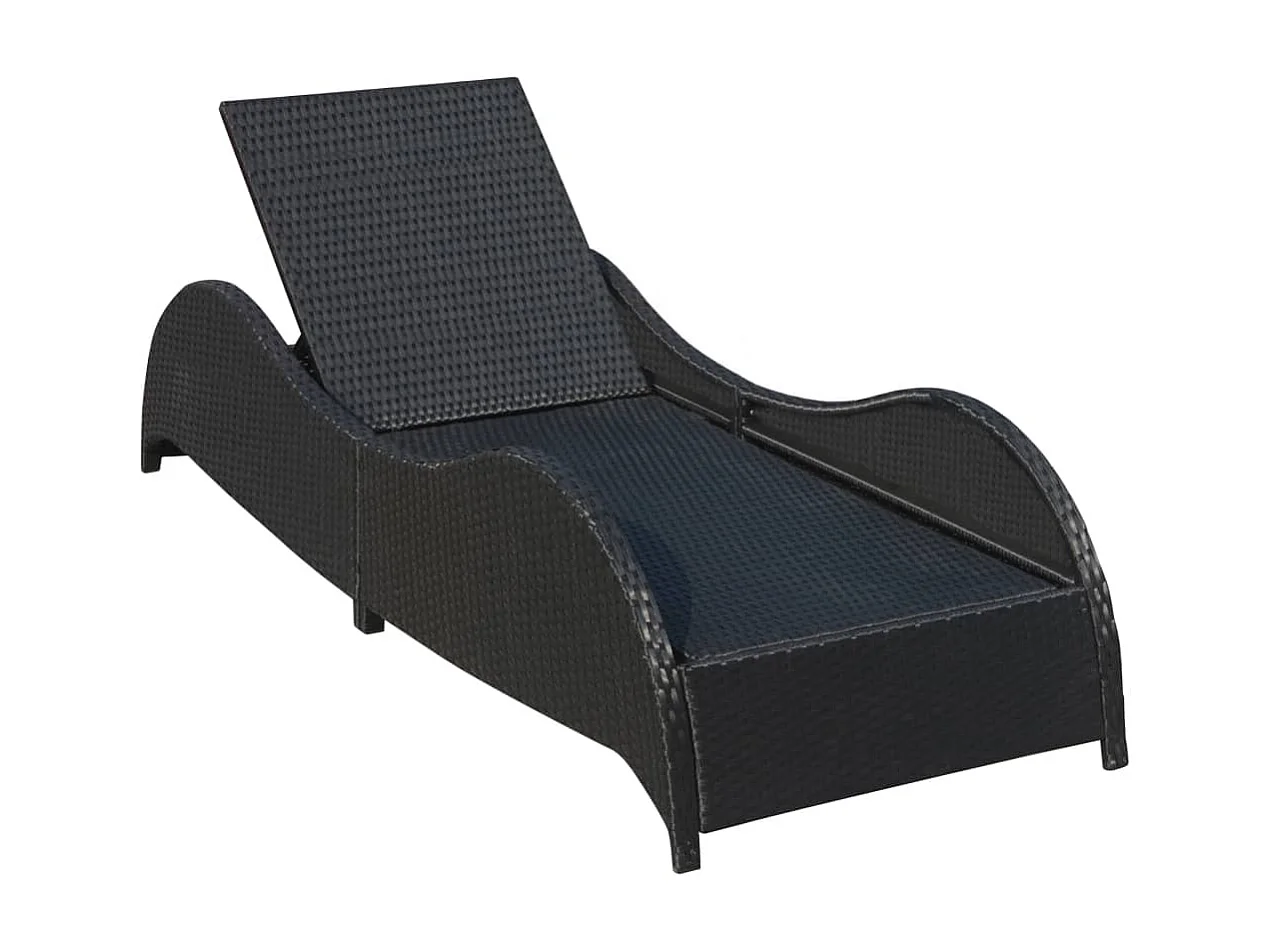 Chaise longue avec coussin Résine tressée Noir