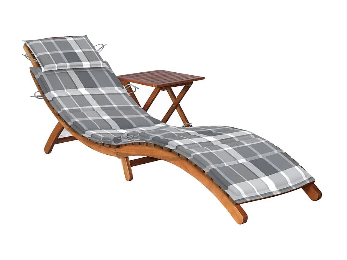 Chaise longue de jardin avec table et coussin Bois d'acacia