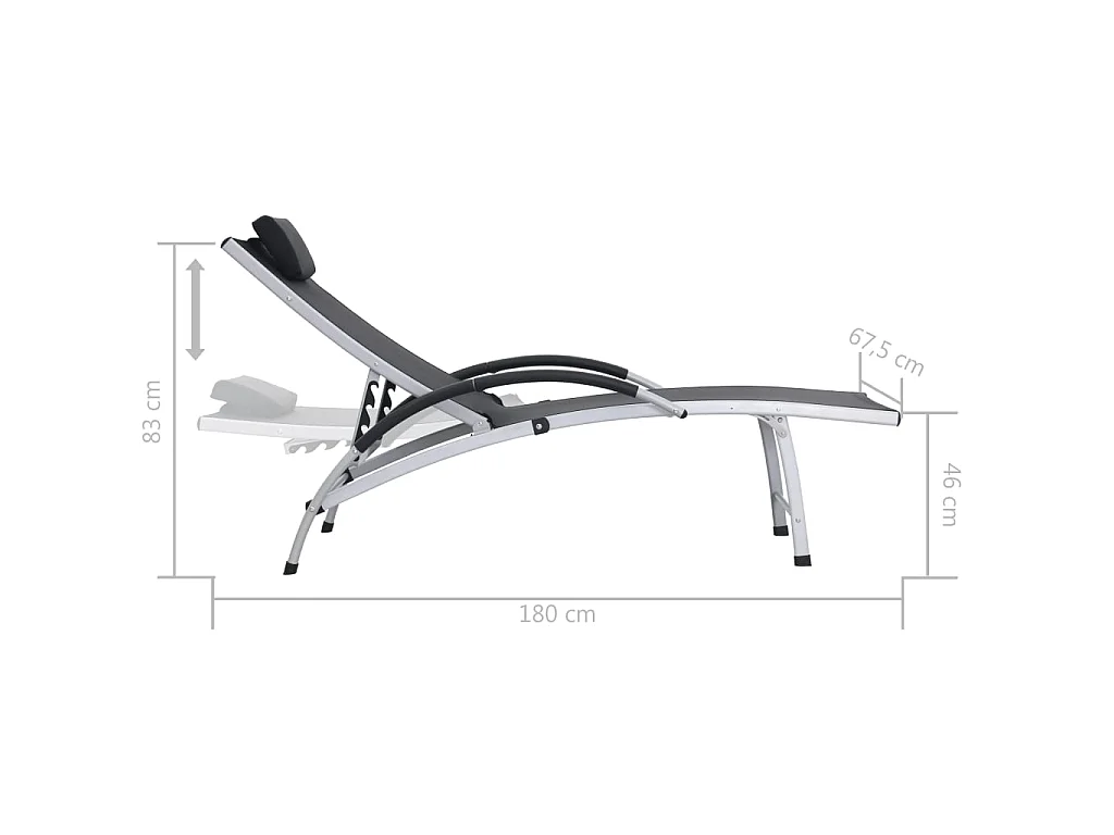 Chaise longue Aluminium Textilène Noir