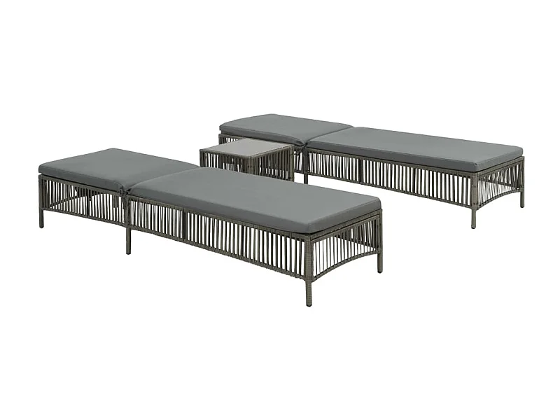 2 poltrone lounge con tavolo in resina intrecciata grigia