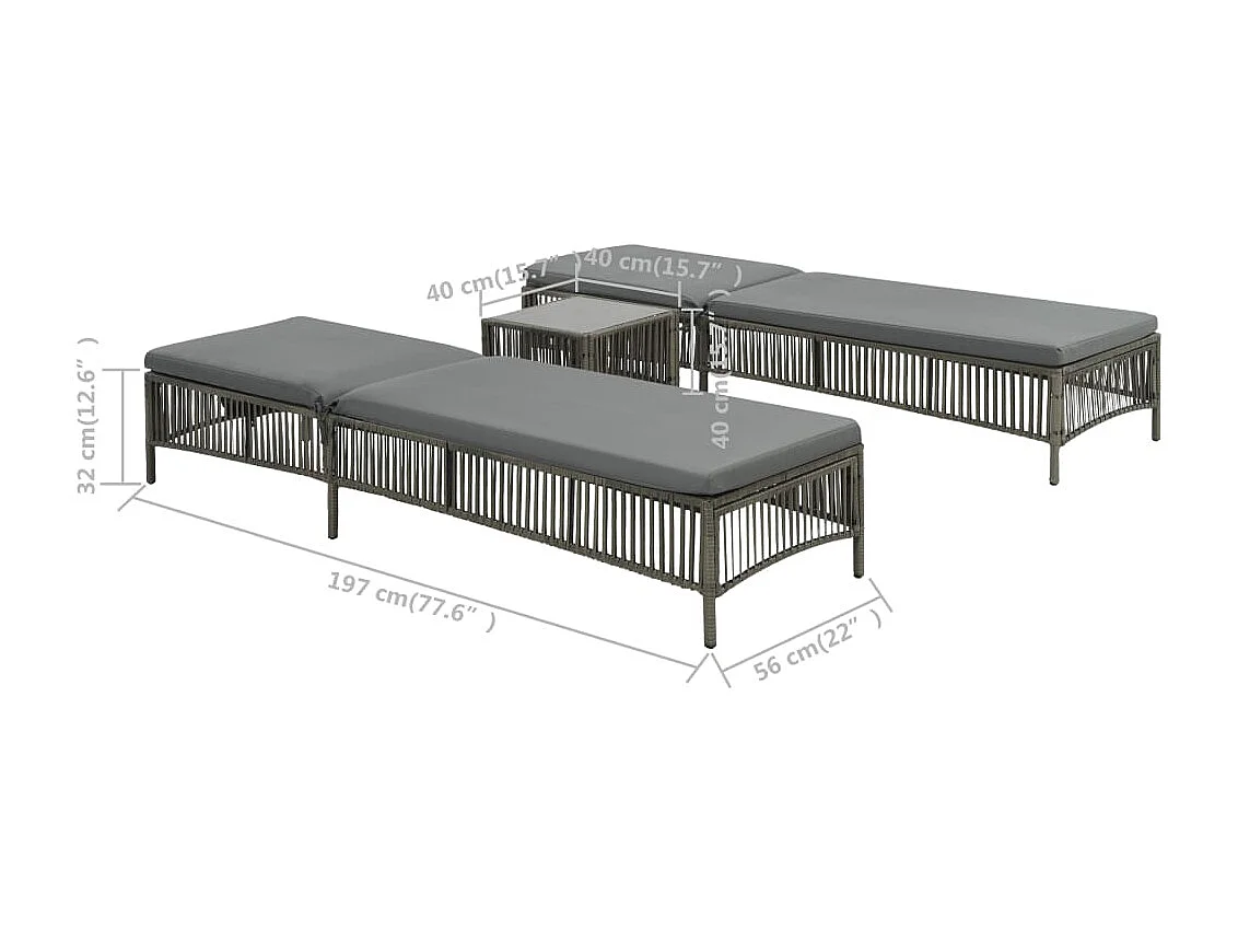 2 poltrone lounge con tavolo in resina intrecciata grigia